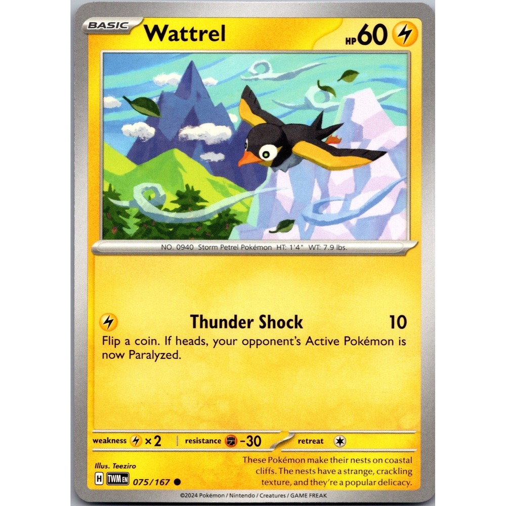 Wattrel 075/167 Common SV06 Twilight Masquerade Pokemon TCG Lightning Card LP